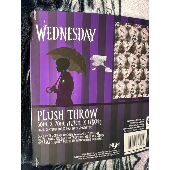 Wednesday Addams Plush Throw Blanket Purple/Black 50in. X 70in.(127cmX178cm) NWT - Picture 2 of 3